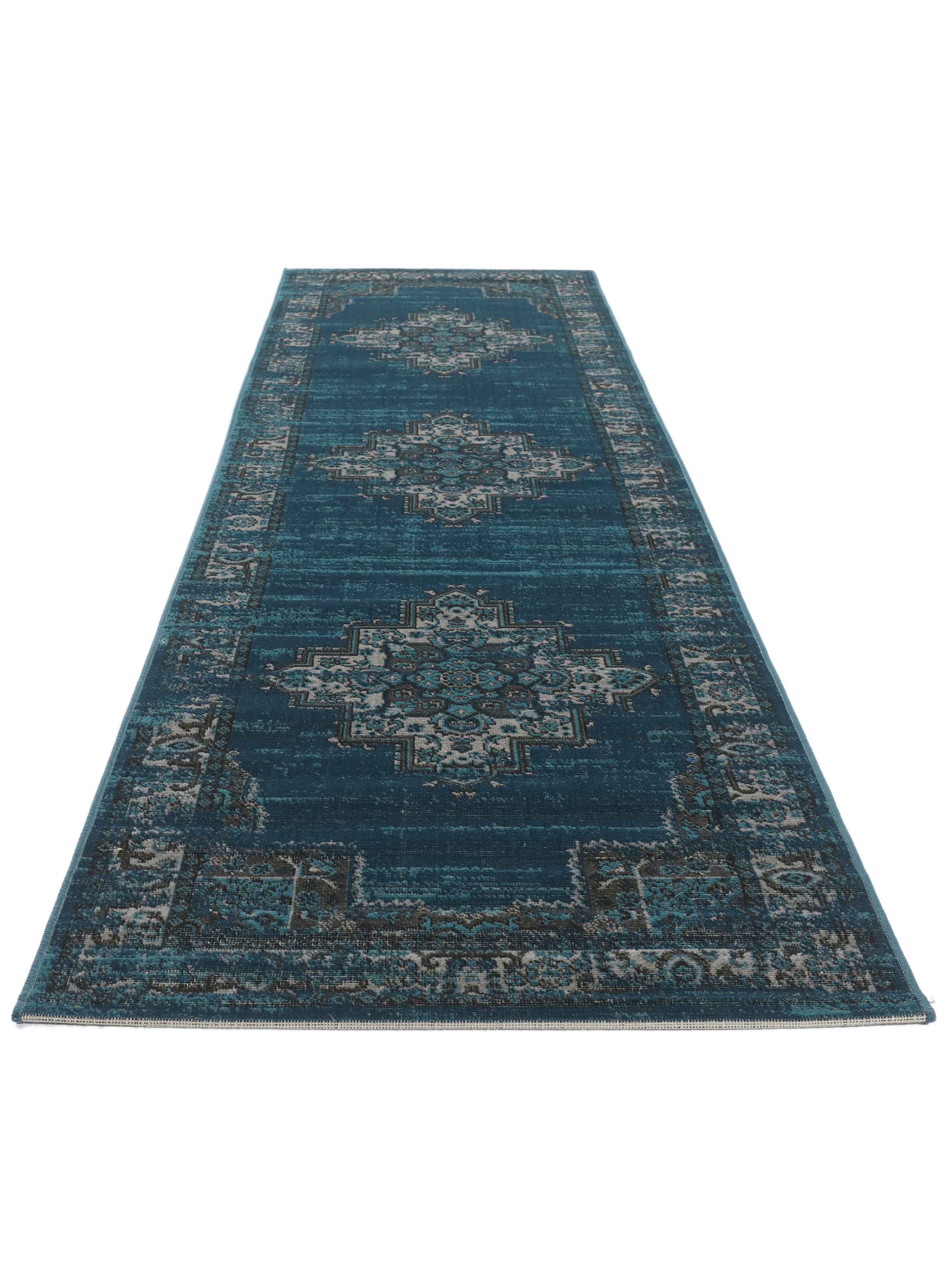 Unique Loom Vintage Teppich Läufer 70x305 Cm – Türkis/gelb, Polypropylen, Maschinengewebt