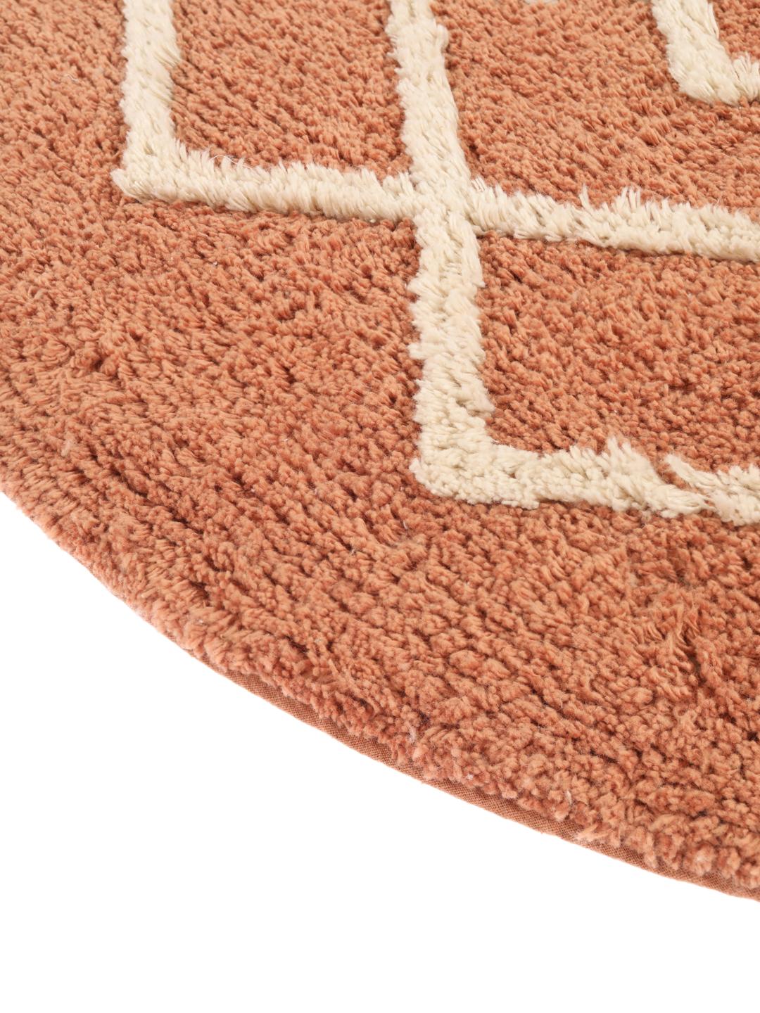 Tapis de bain rond en terre cuite et blanc naturel