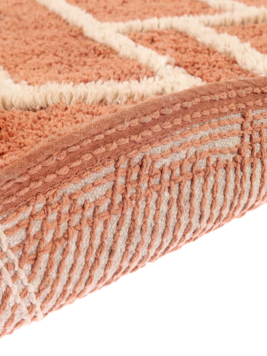 Tapis de bain rond en terre cuite et blanc naturel