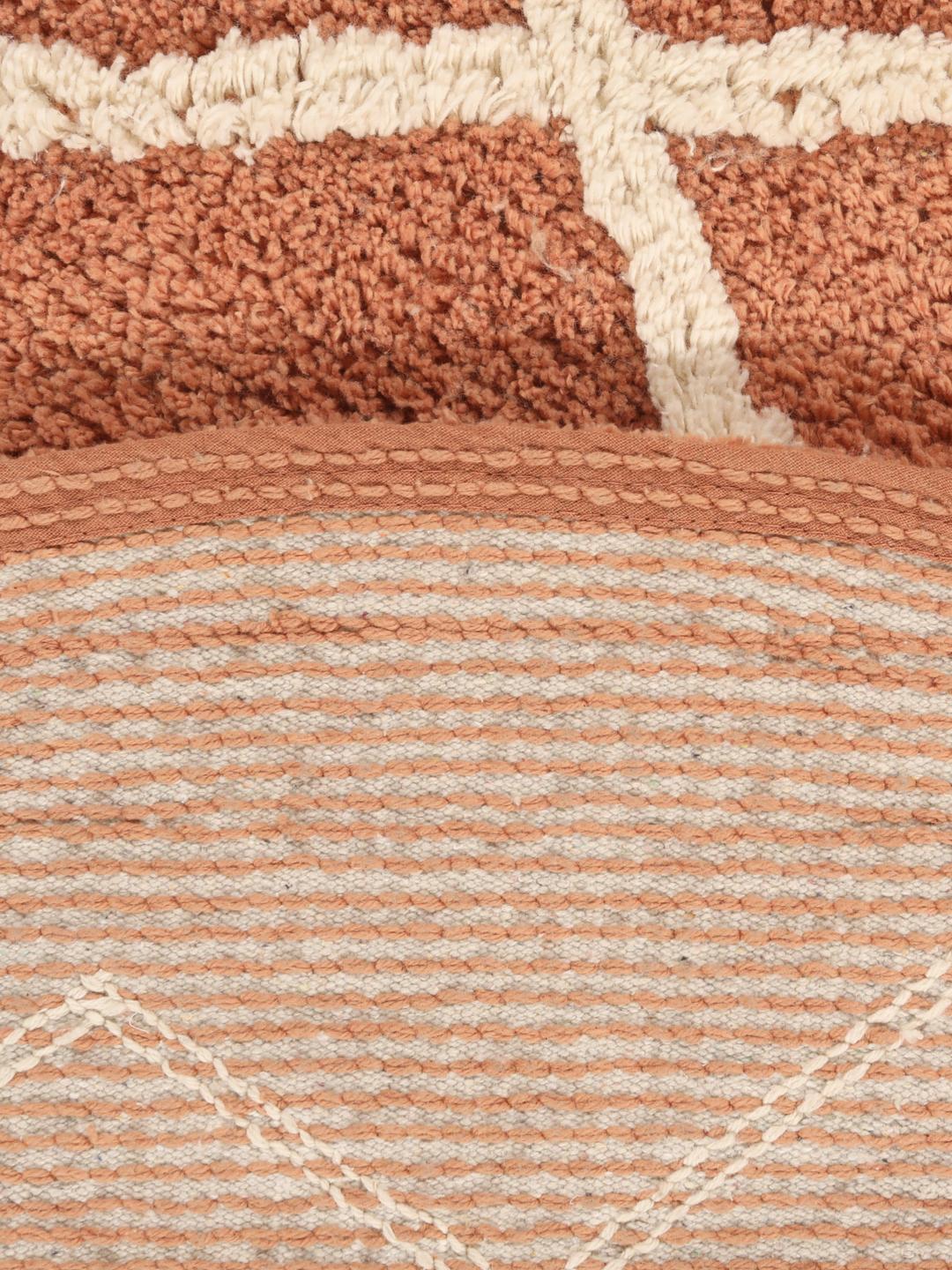 Tapis de bain rond en terre cuite et blanc naturel