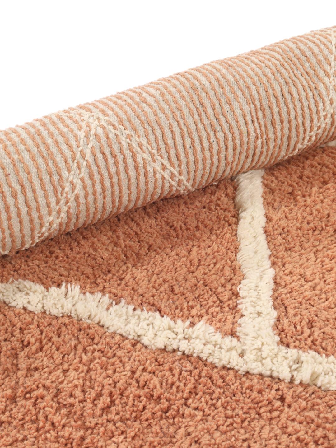 Tapis de bain rond en terre cuite et blanc naturel
