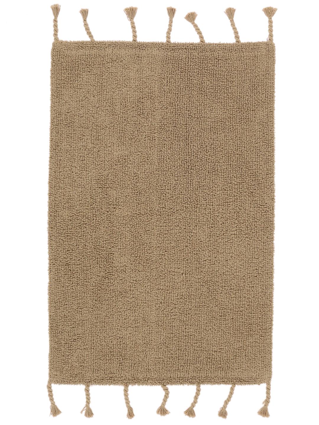 Beige bademåtte med frynsedetaljer