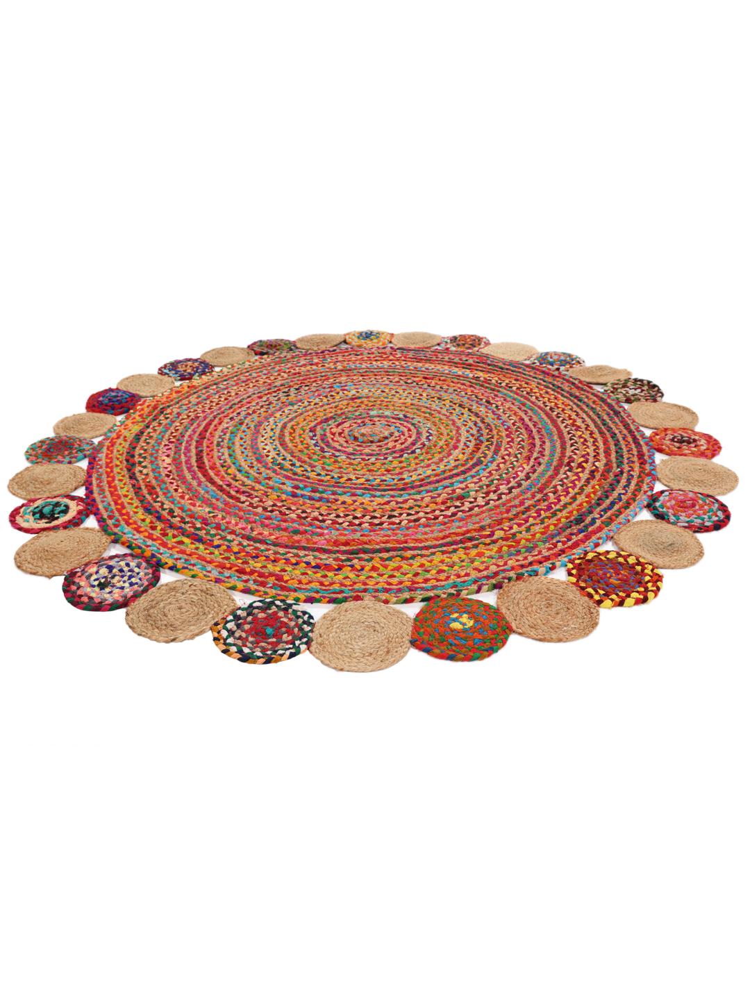 Rond multicolor tapijt met een gevlochten jute ontwerp