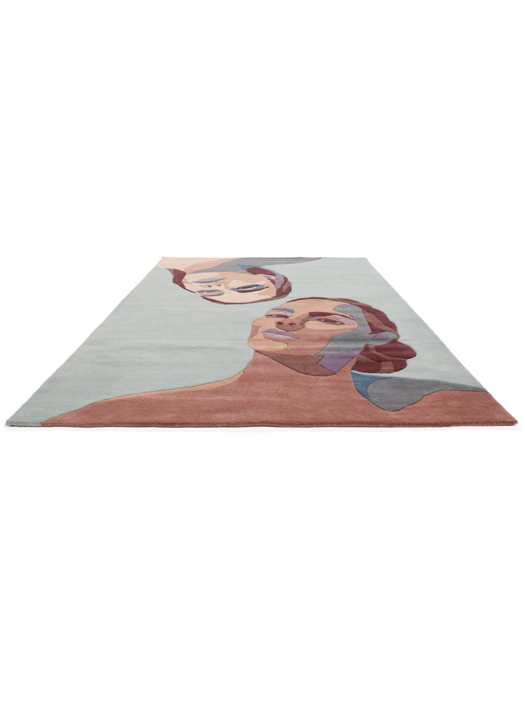 Faces - Light blue / Terracotta - 200 x 300 cm