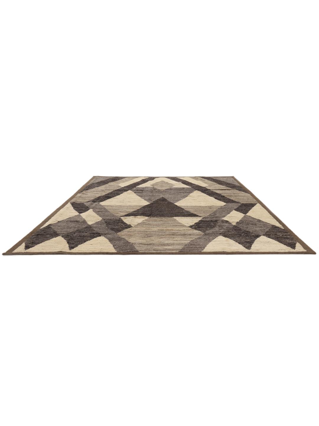 Hand-knotted Afghan rug with grey and cream geometric patterns