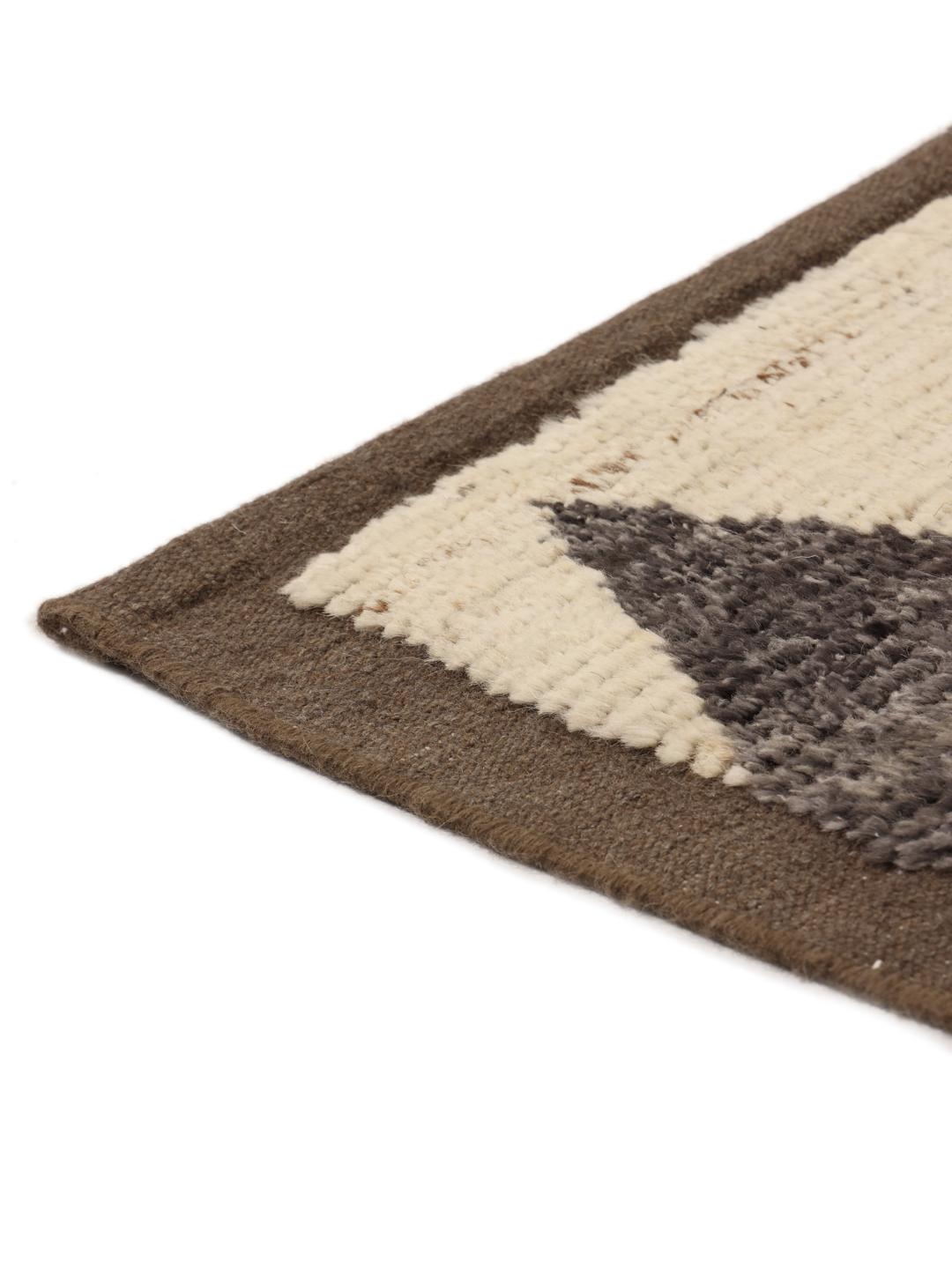 Hand-knotted Afghan rug with grey and cream geometric patterns