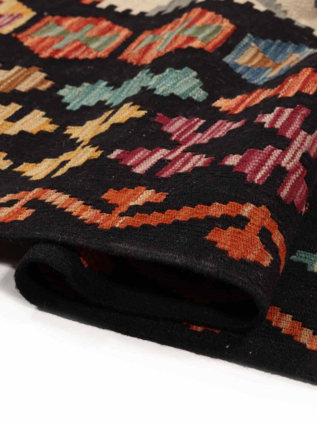 Groot handgeweven Afghan Kelim tapijt met een kleurrijk geometrisch ruitpatroon