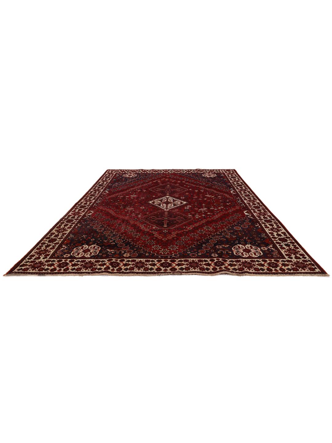 Handmade Shiraz rug from the Middle East in dark-red and dark-blue tones