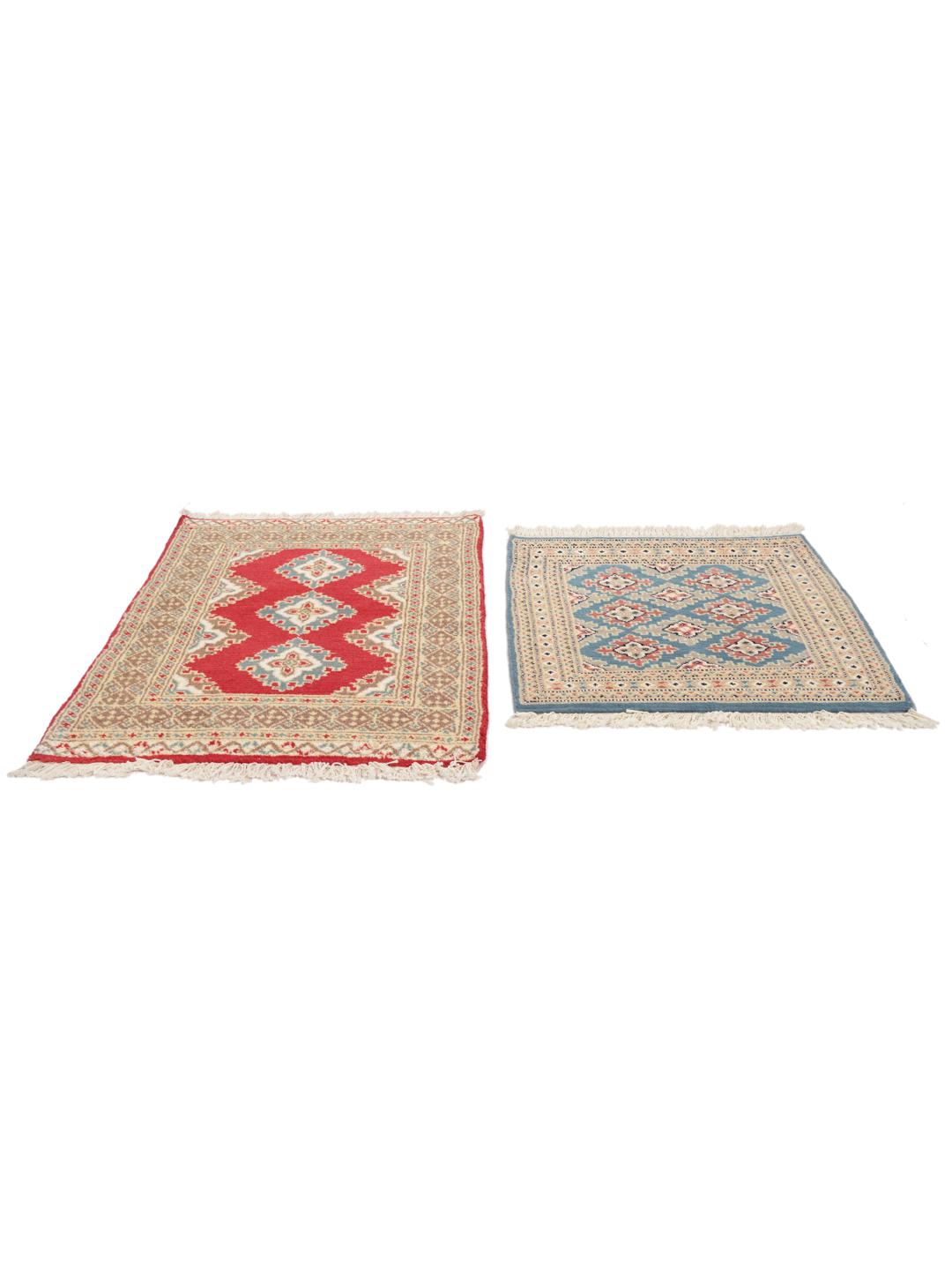 Hand-knotted red and blue Pakistan Bokhara 2ply rug