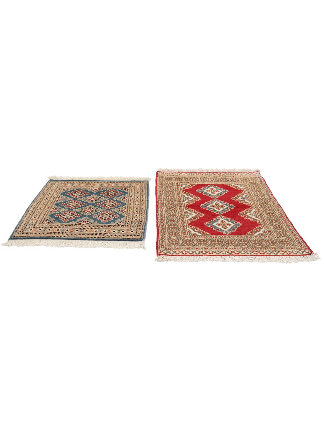 Hand-knotted red and blue Pakistan Bokhara 2ply rug