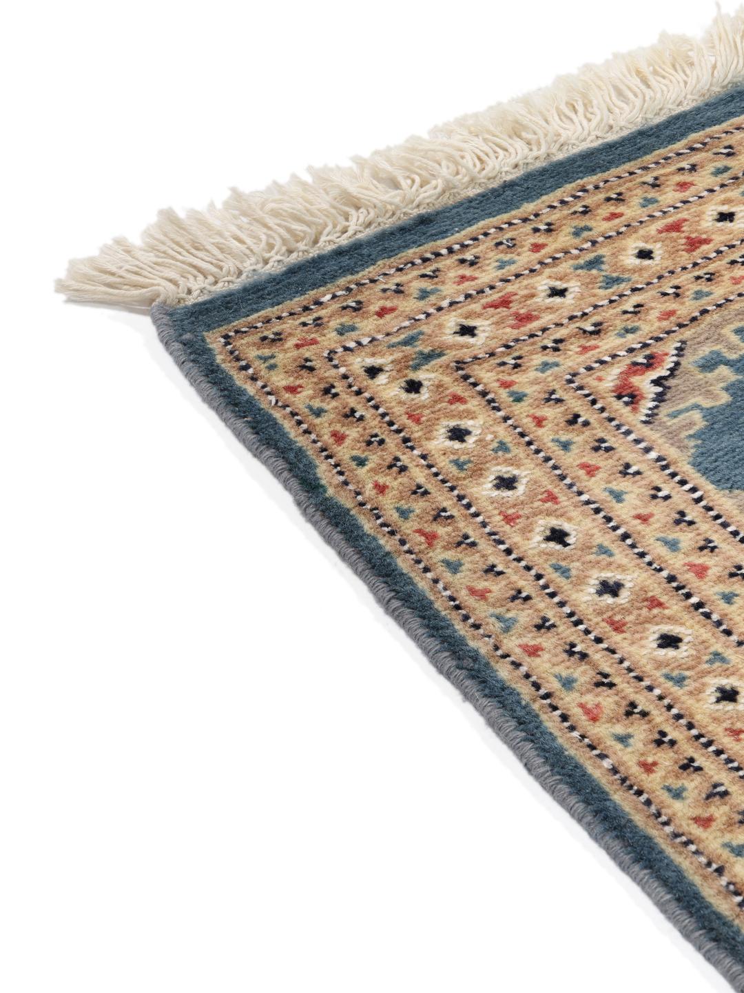 Hand-knotted red and blue Pakistan Bokhara 2ply rug