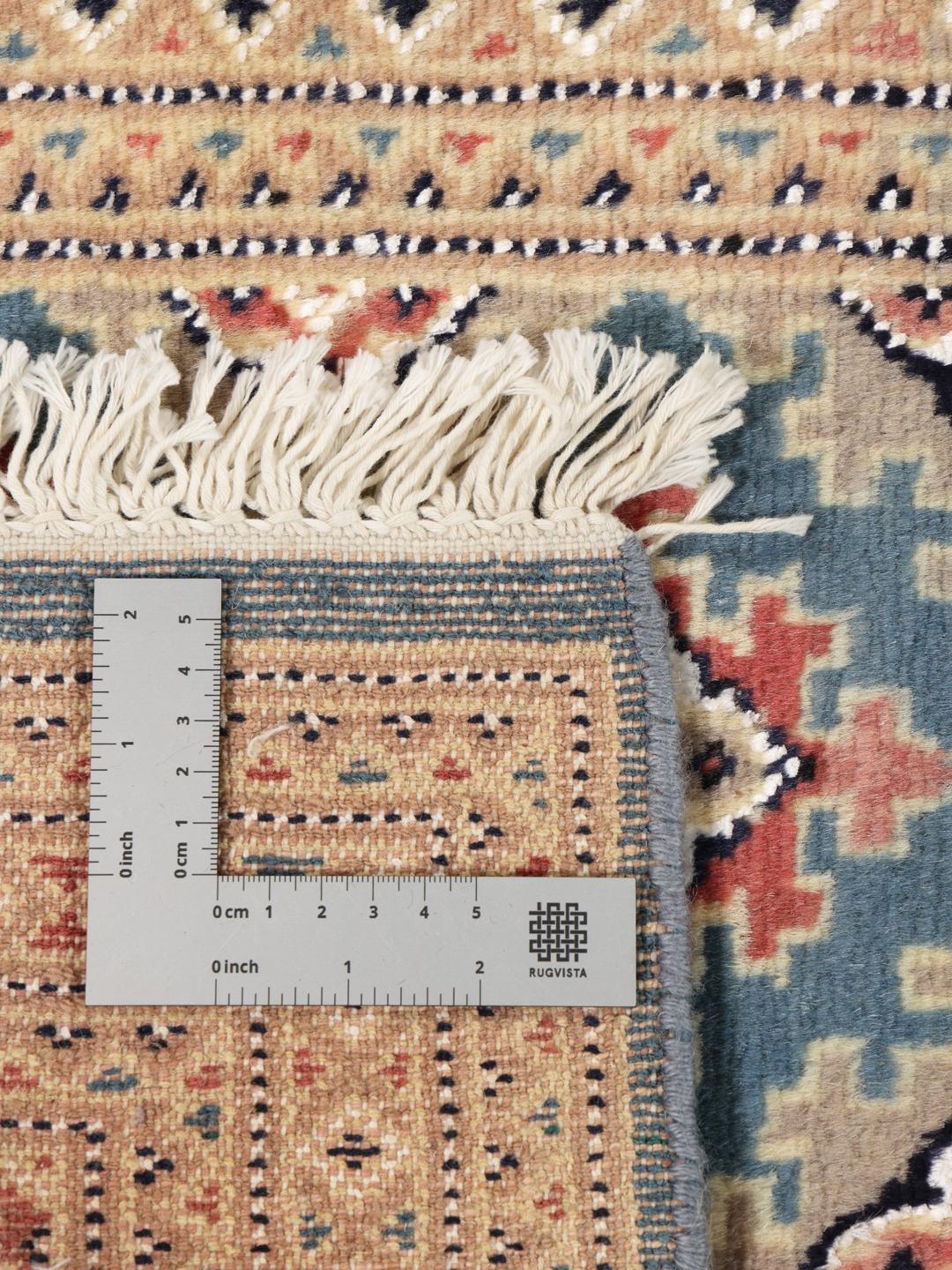 Hand-knotted red and blue Pakistan Bokhara 2ply rug
