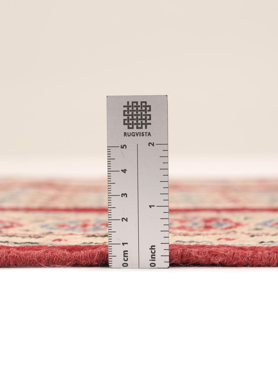 Hand-knotted Pakistan Bokhara 2ply rug with red and beige geometric patterns