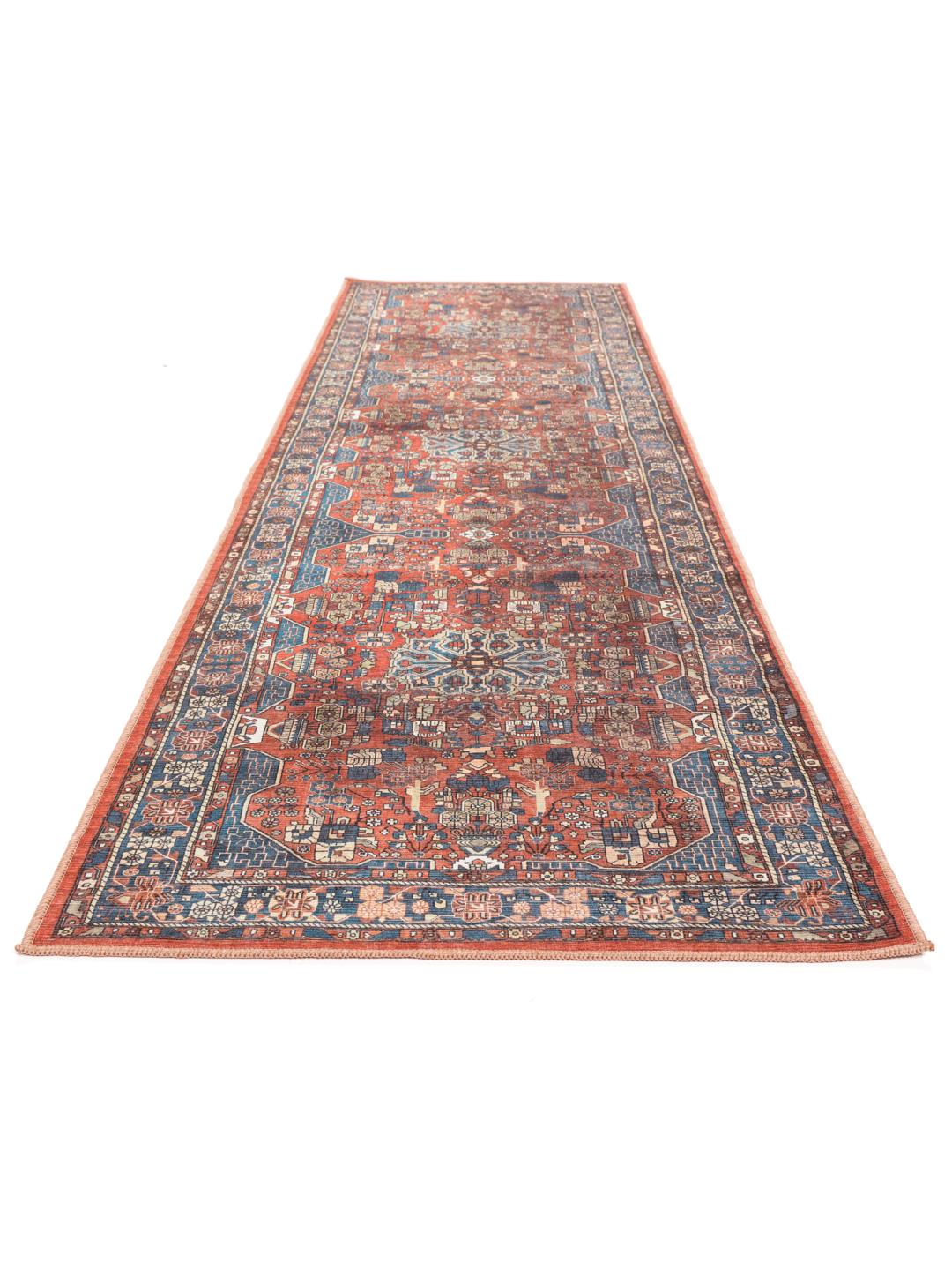 essential - Galaxy Oriental - Roestrood / Blauw, Tapijtloper 80 x 300 cm Katoen Vloerkleed