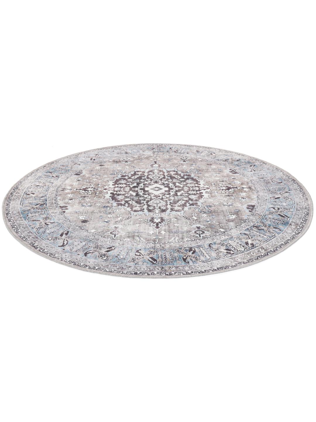 Tapis rond en gris et beige