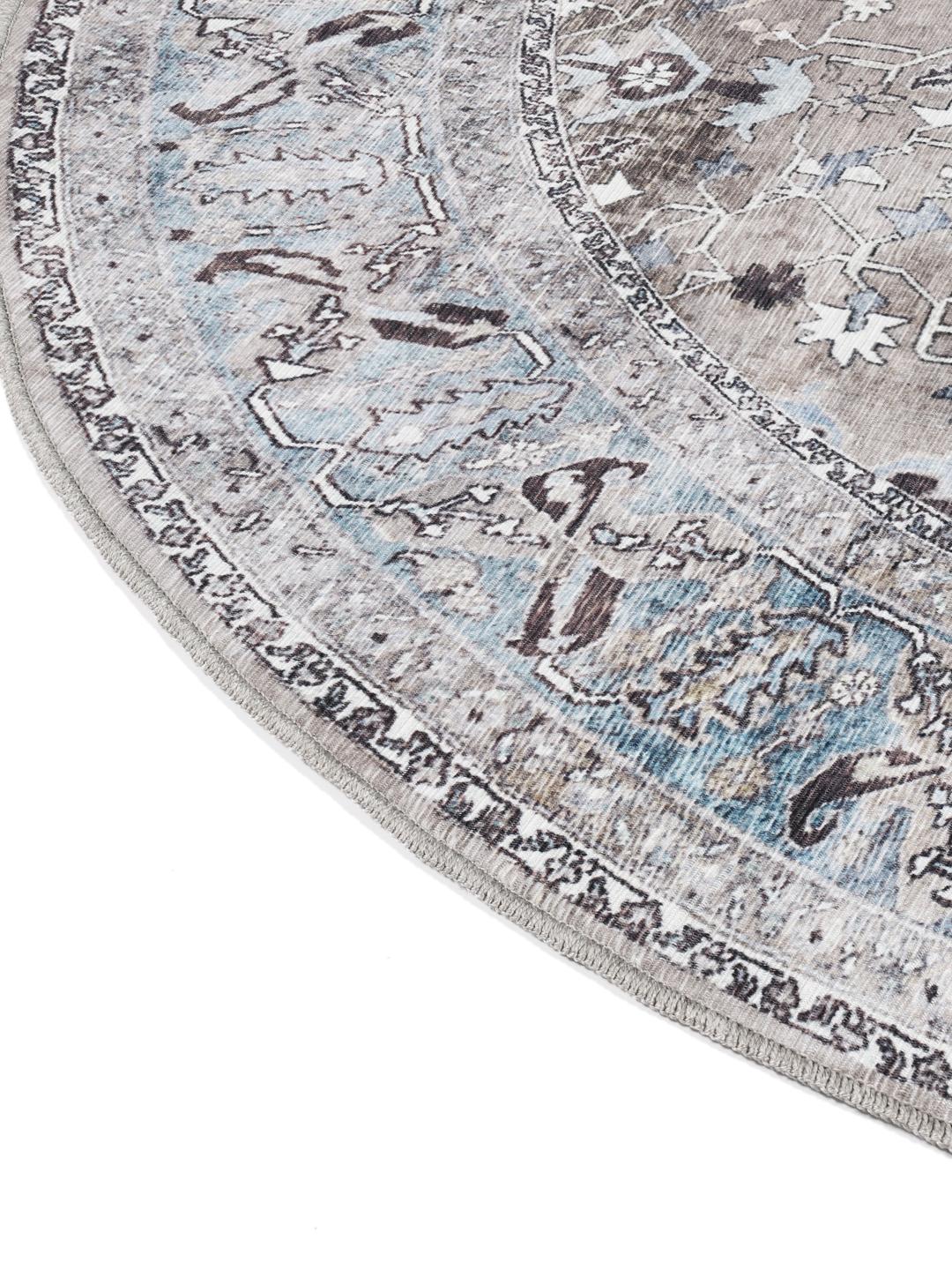 Tapis rond en gris et beige