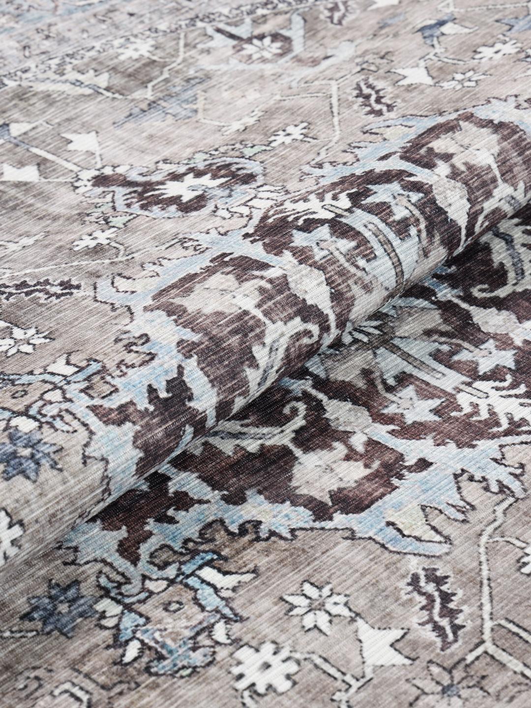Tapis rond en gris et beige