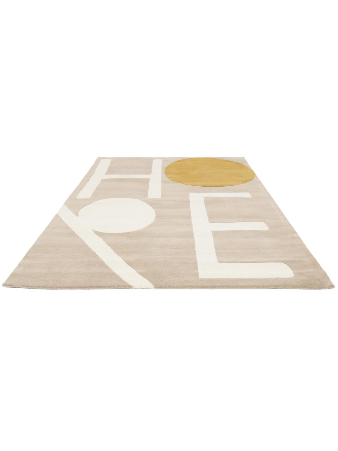 Handgemaakt beige en geel wollen vloerkleed