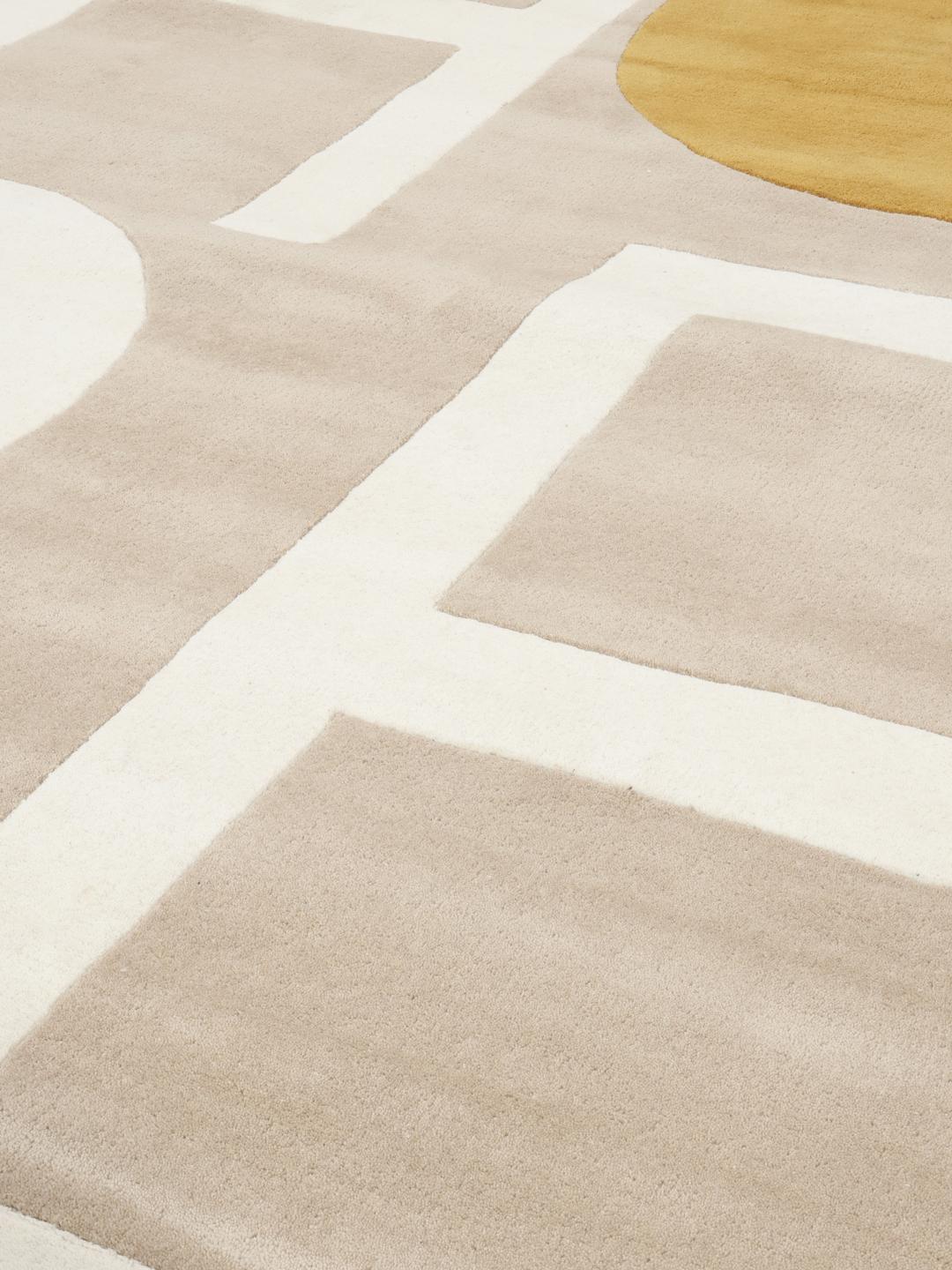 Handgemaakt beige en geel wollen vloerkleed