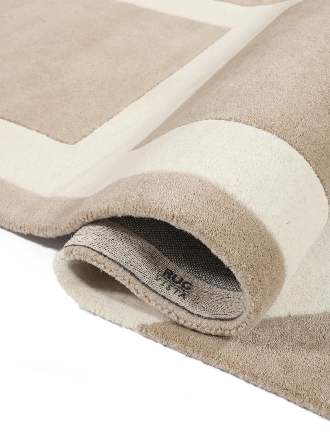 Handgemaakt beige en geel wollen vloerkleed