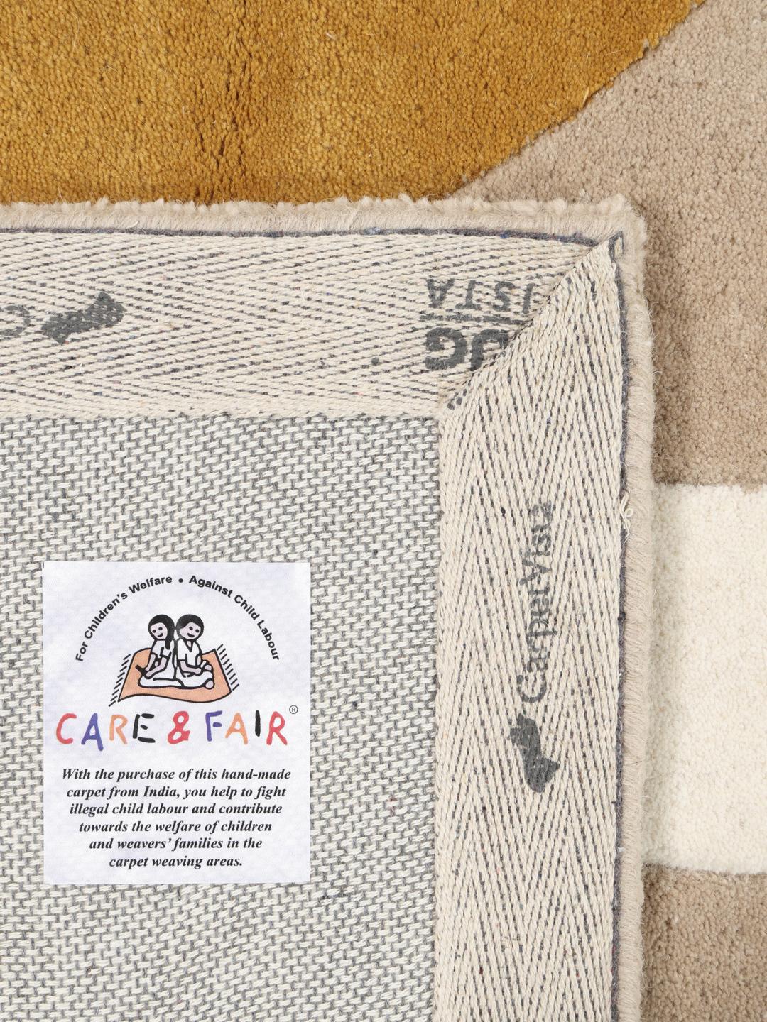Handgemaakt beige en geel wollen vloerkleed