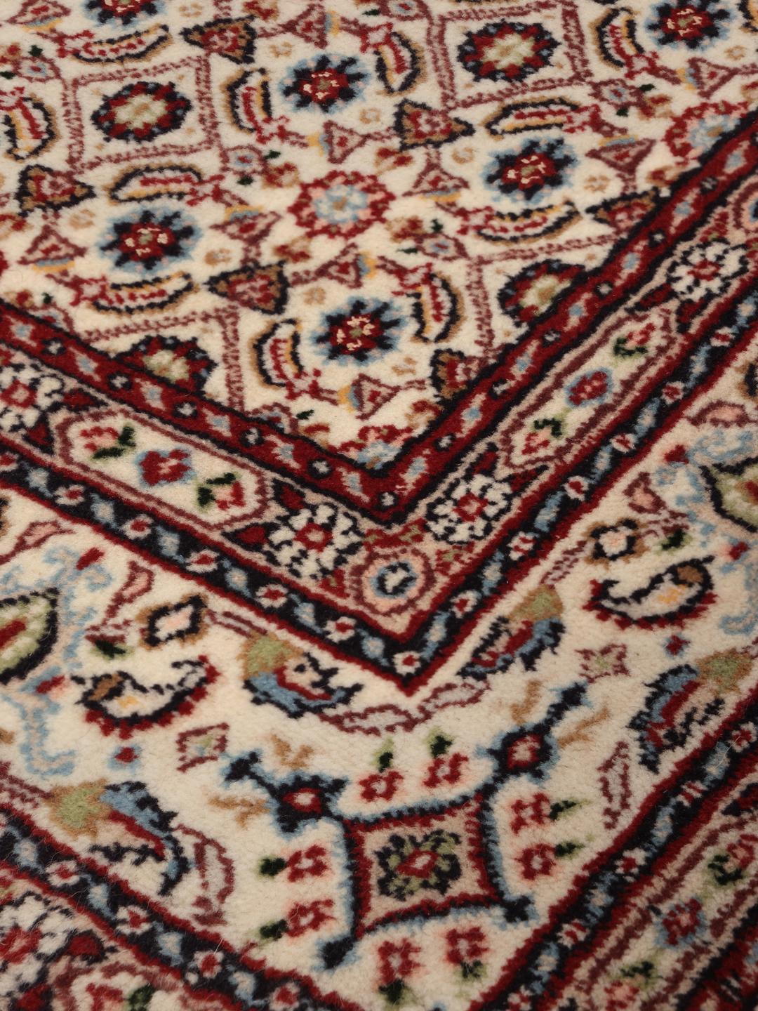 Hand-knotted Moud runner rug in beige and red from the Middle East