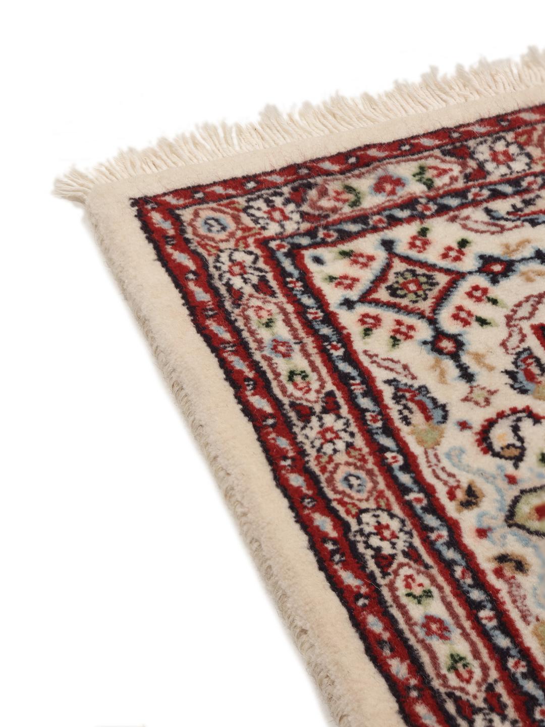 Hand-knotted Moud runner rug in beige and red from the Middle East