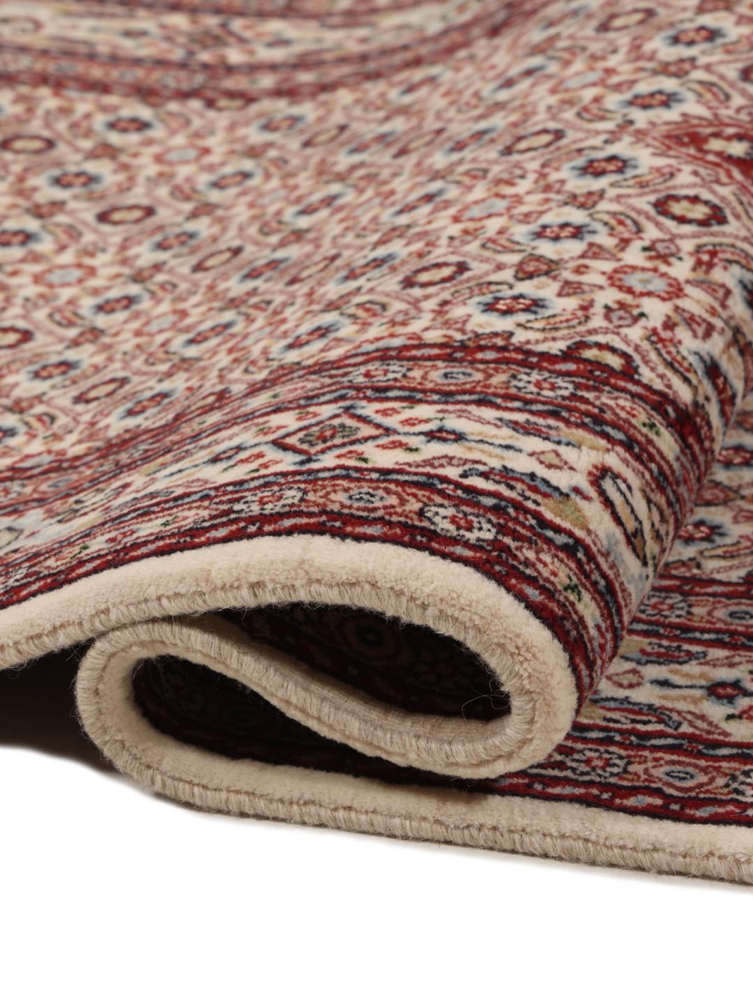 Hand-knotted Moud runner rug in beige and red from the Middle East