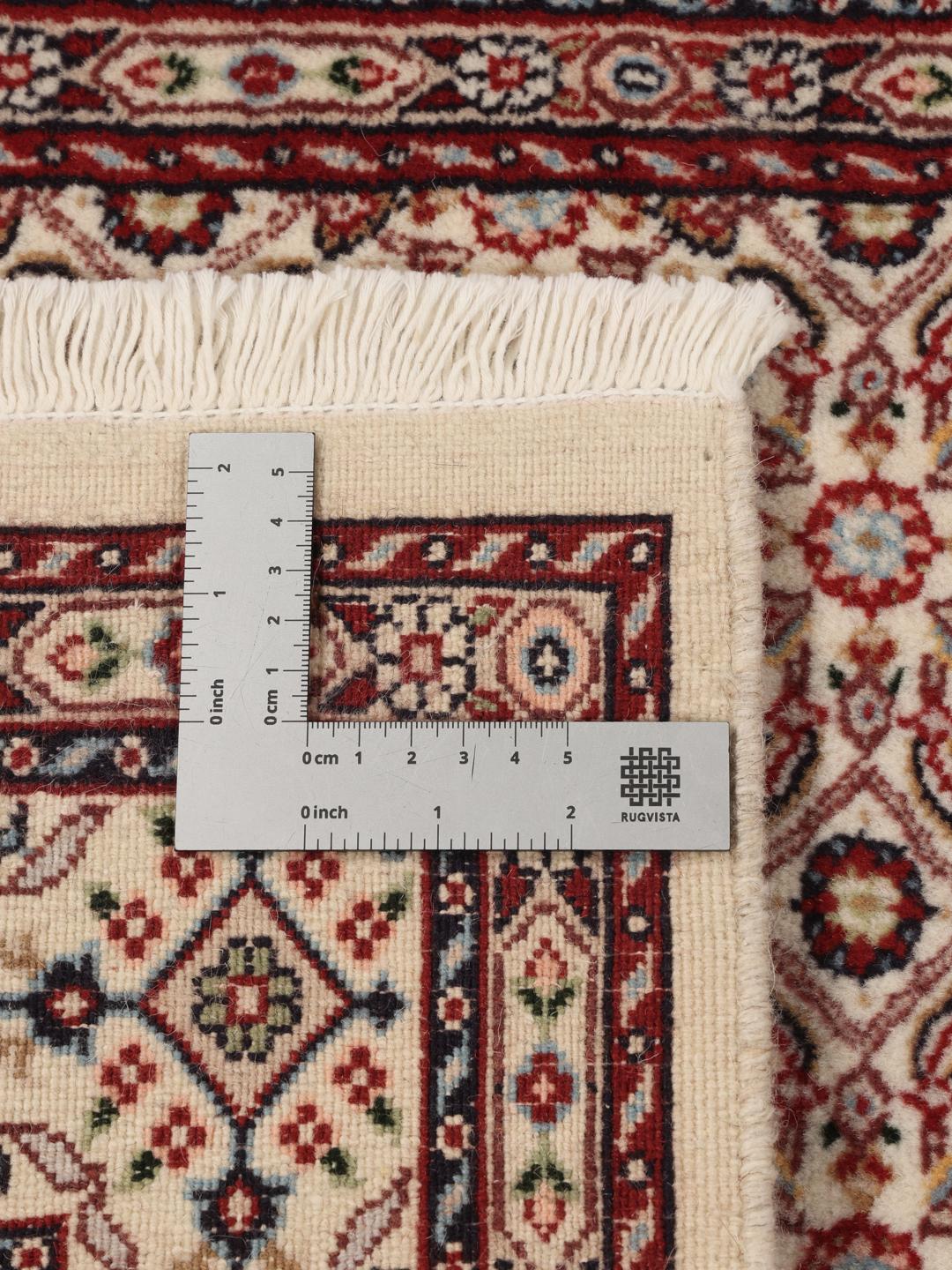 Hand-knotted Moud runner rug in beige and red from the Middle East