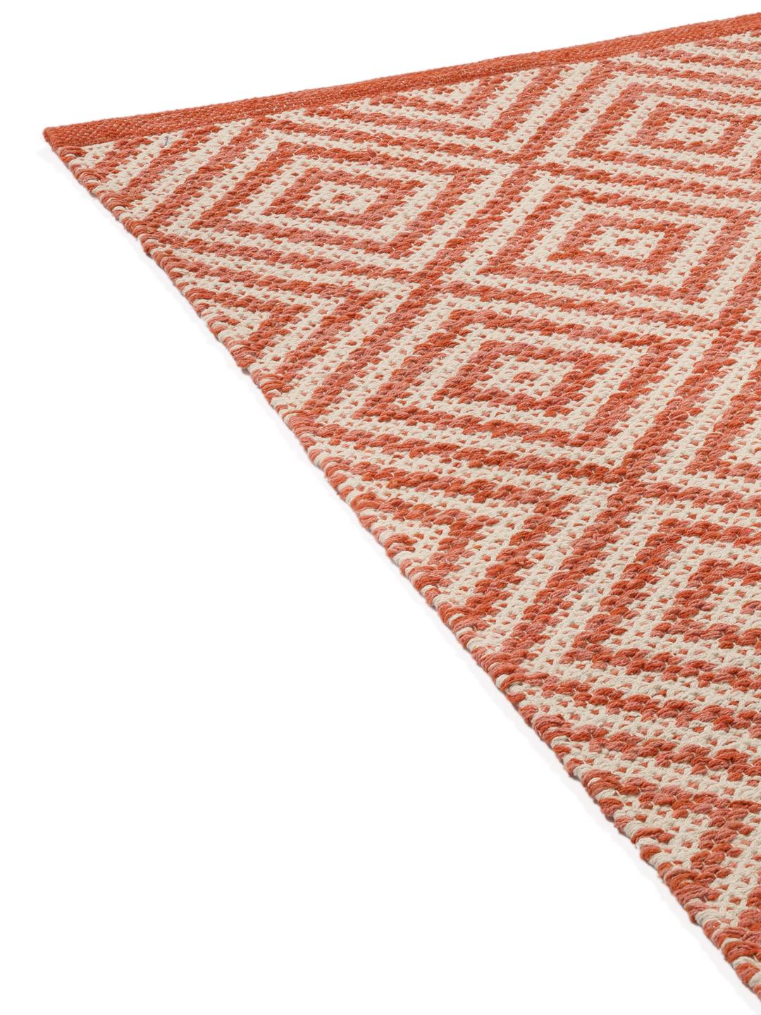Rectangular cotton rug in coral red