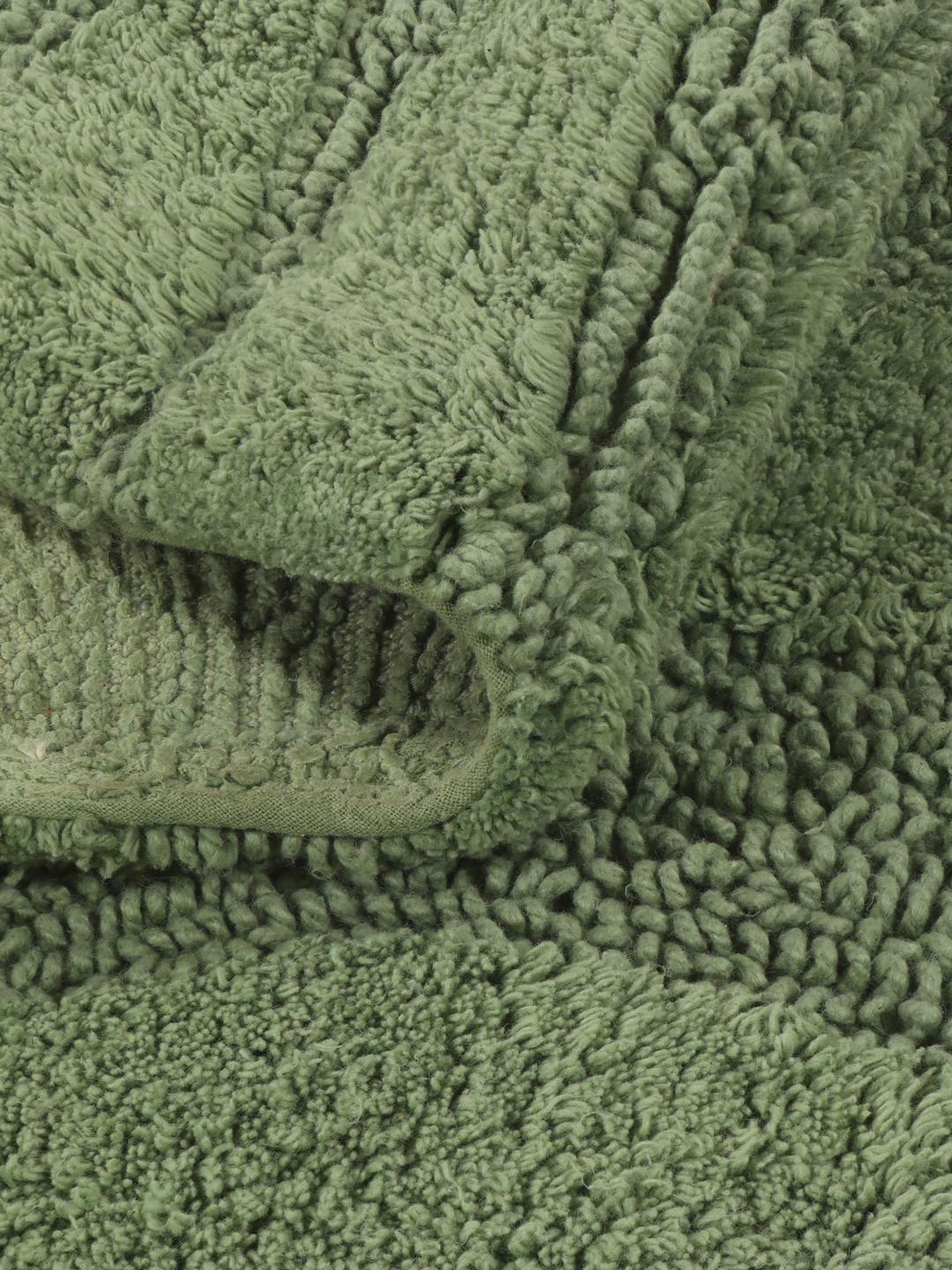 Tapis de bain rond vert avec un motif de vagues texturé