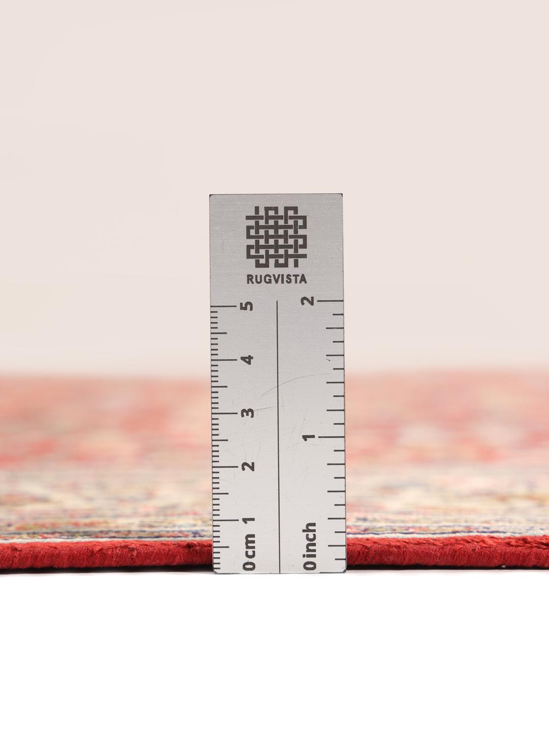 Kashmir Pure Silk håndknyttet tæppe fra Indien med et rødt og beige blomsterdesign
