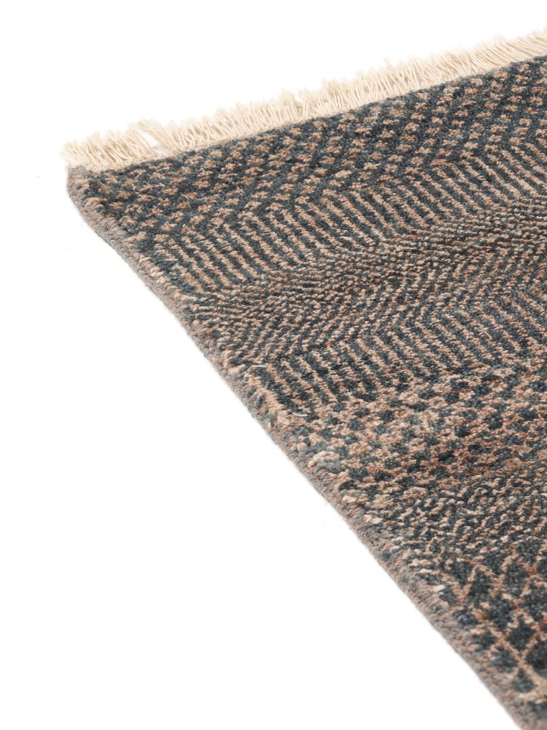 Hand-knotted grey Gabbeh rug from India with organic striped pattern