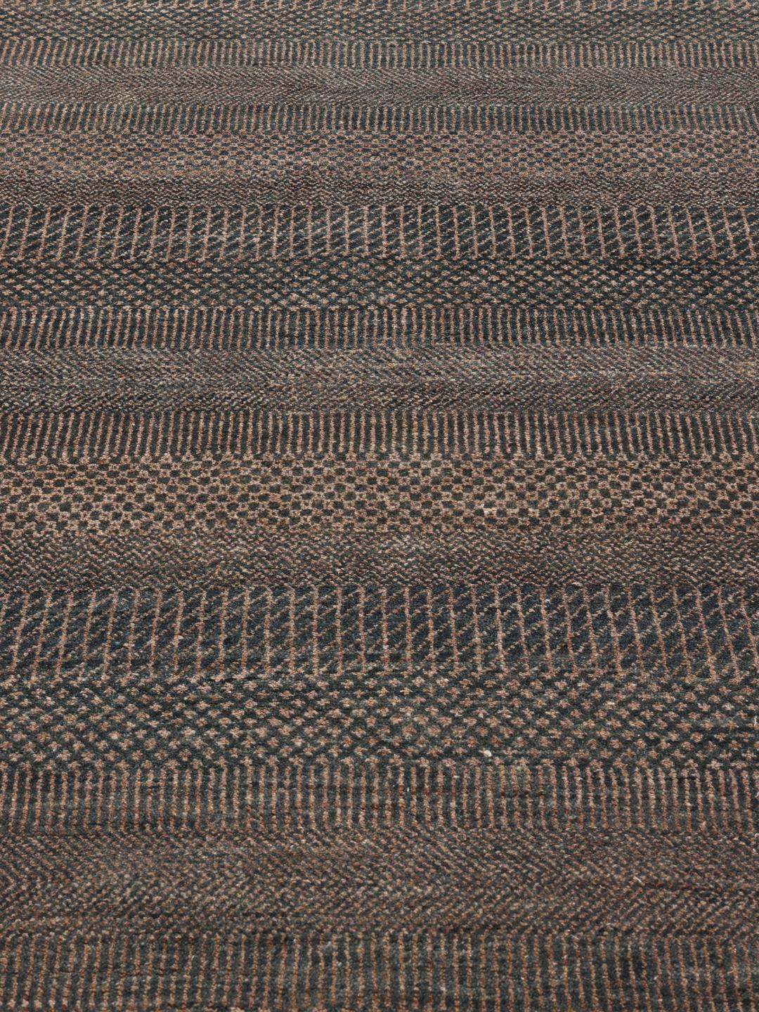 Hand-knotted grey Gabbeh rug from India with organic striped pattern