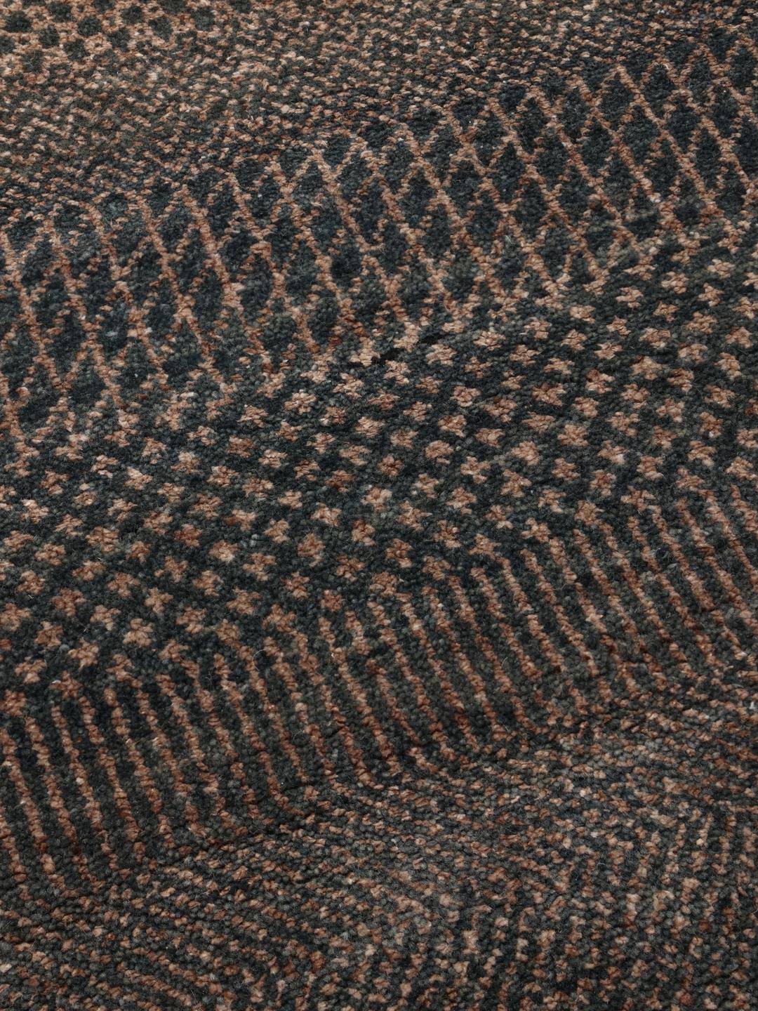 Hand-knotted grey Gabbeh rug from India with organic striped pattern