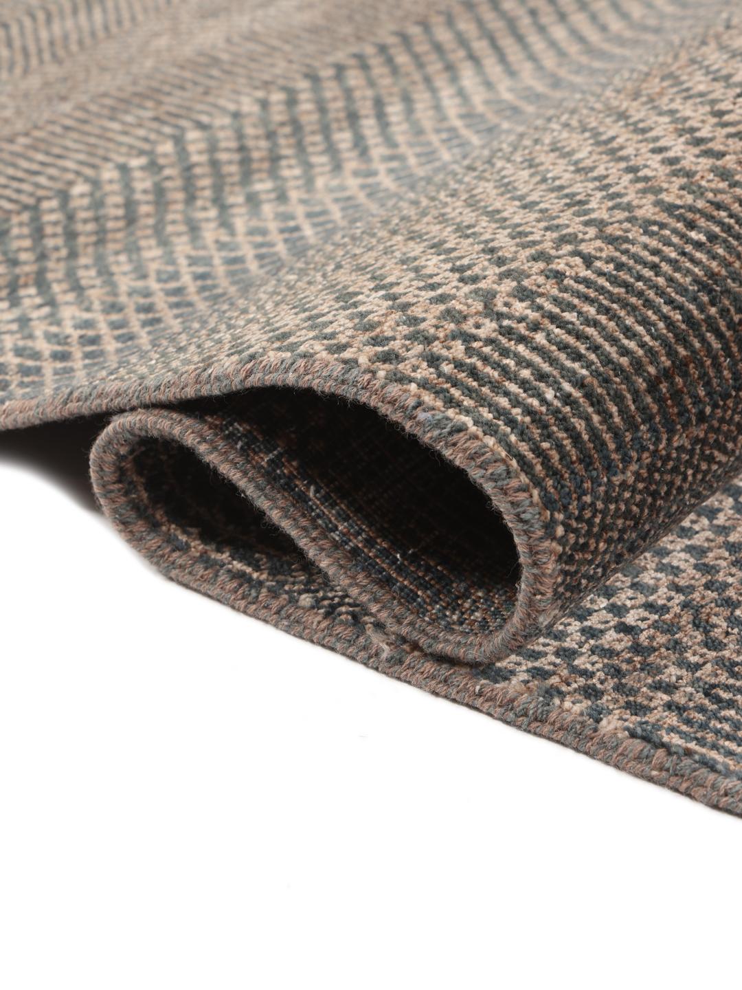 Hand-knotted grey Gabbeh rug from India with organic striped pattern