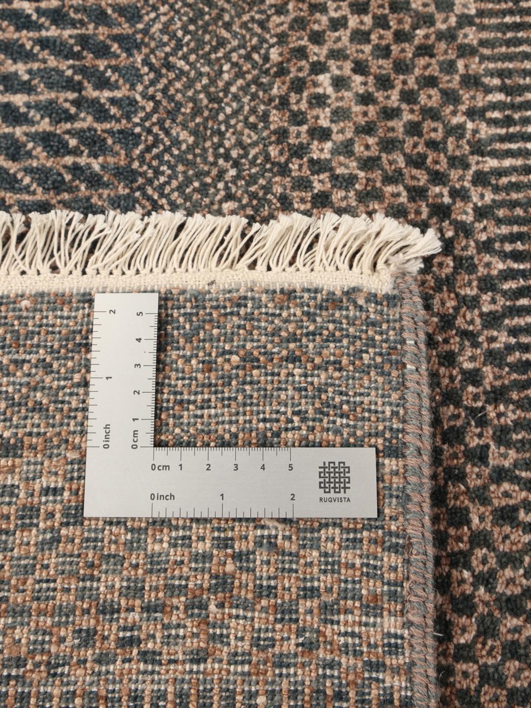 Hand-knotted grey Gabbeh rug from India with organic striped pattern