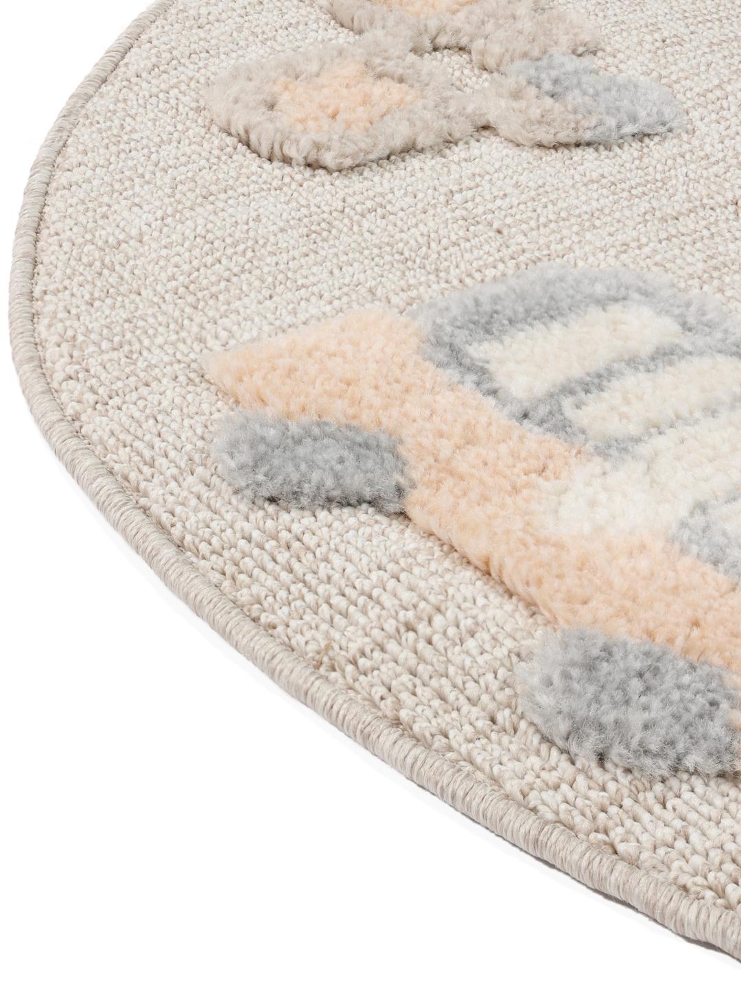 Tapis rond avec des motifs de transport et de météo en terracotta et rouge