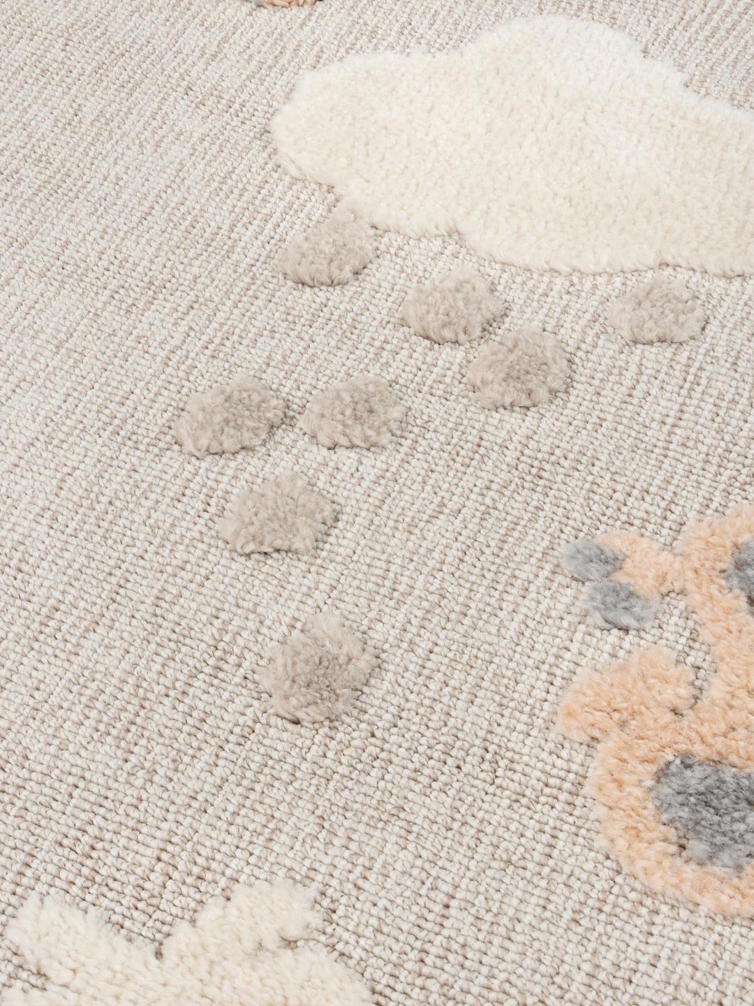 Tapis rond avec des motifs de transport et de météo en terracotta et rouge