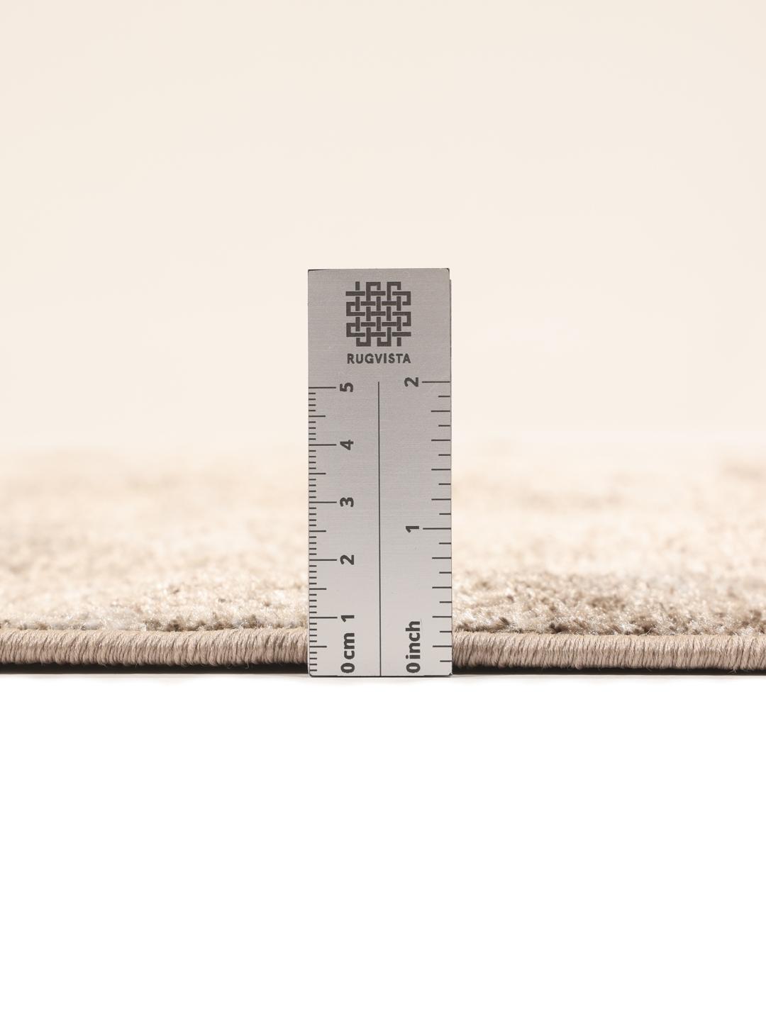 Tapis beige et gris avec un motif patiné et des détails de franges