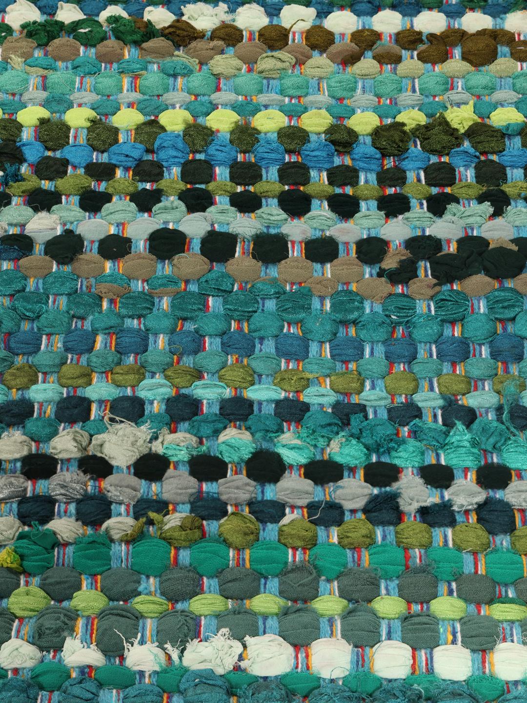 Tapis en 100% coton tissé à la main dans des tons multicolores turquoise et bleu sarcelle