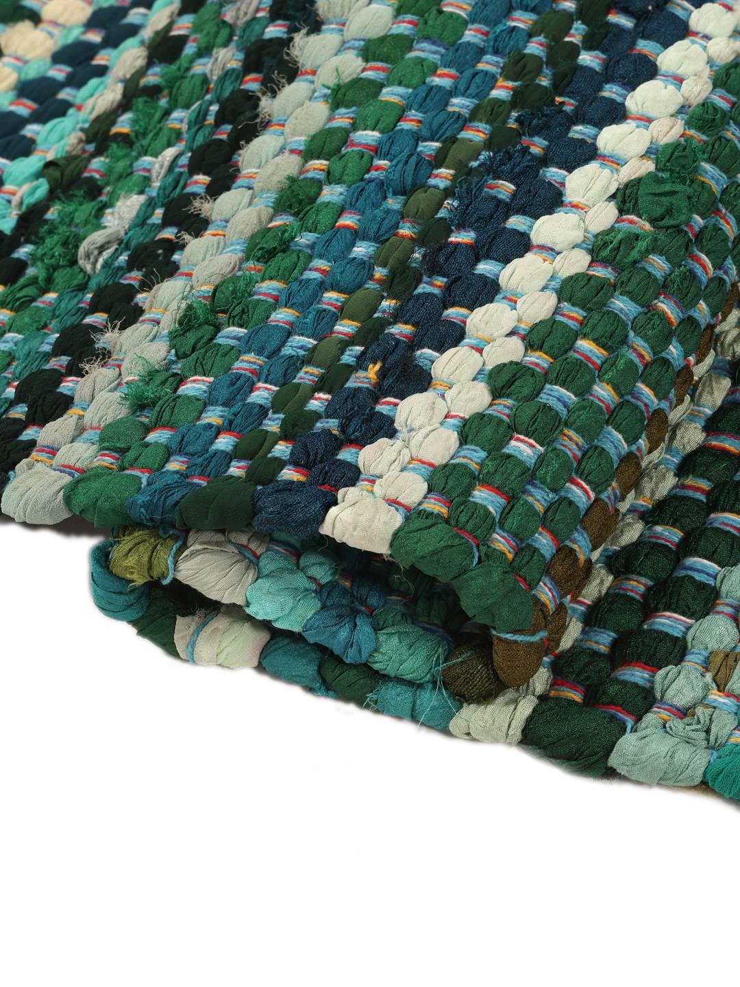 Tapis en 100% coton tissé à la main dans des tons multicolores turquoise et bleu sarcelle