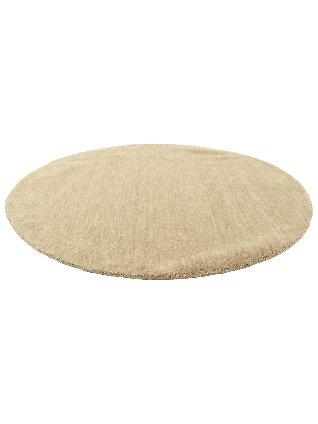 Beige rond hoogpolig vloerkleed