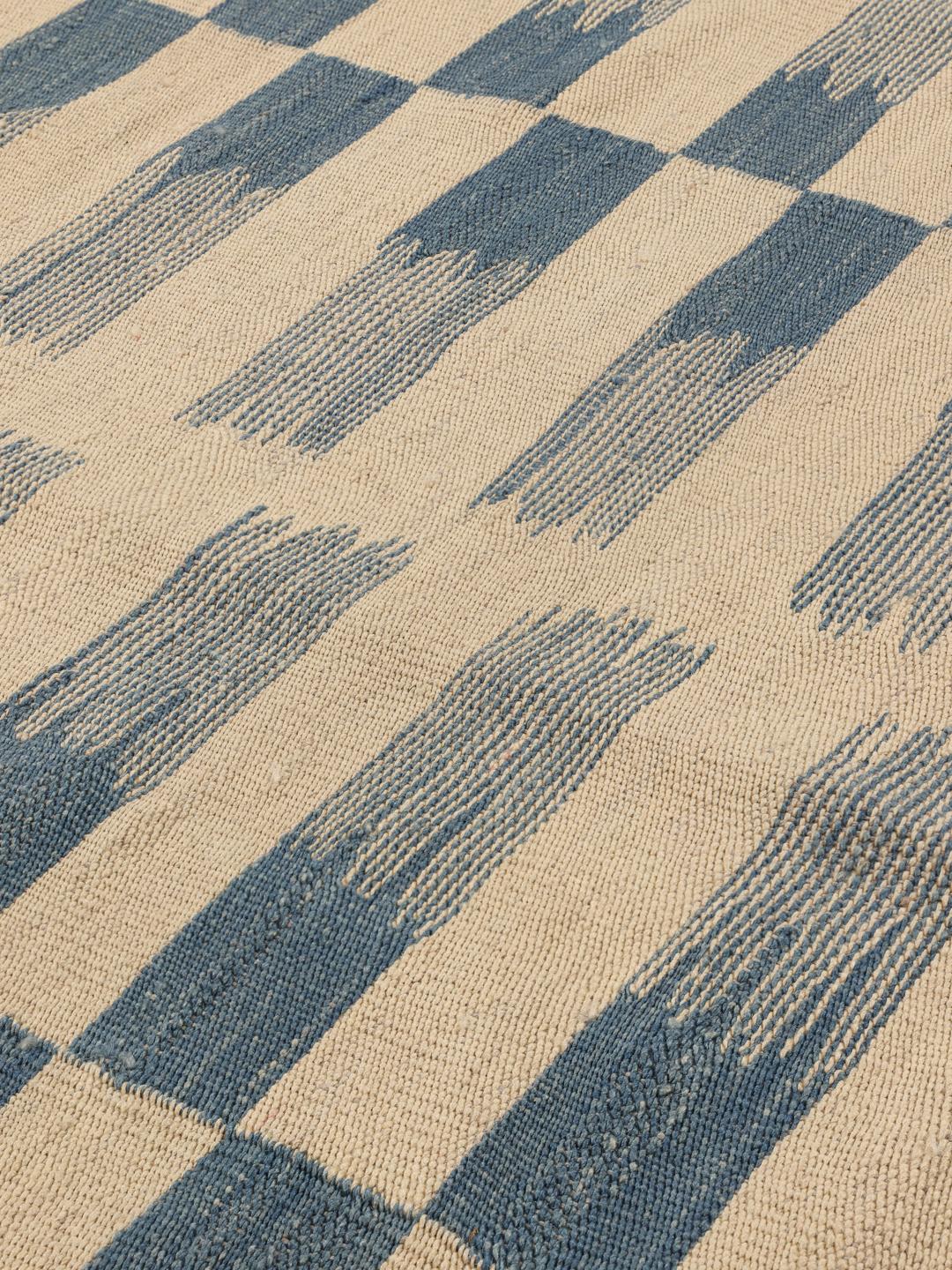 Hand-woven Kilim Modern rug from Afghanistan in beige and blue