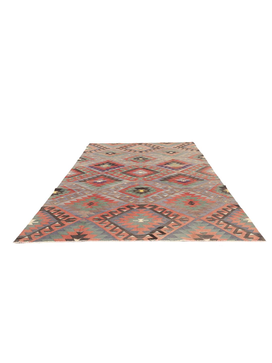 Vintage Turks Kilim-tapijt met geometrische ruitpatronen in veelkleurige tinten
