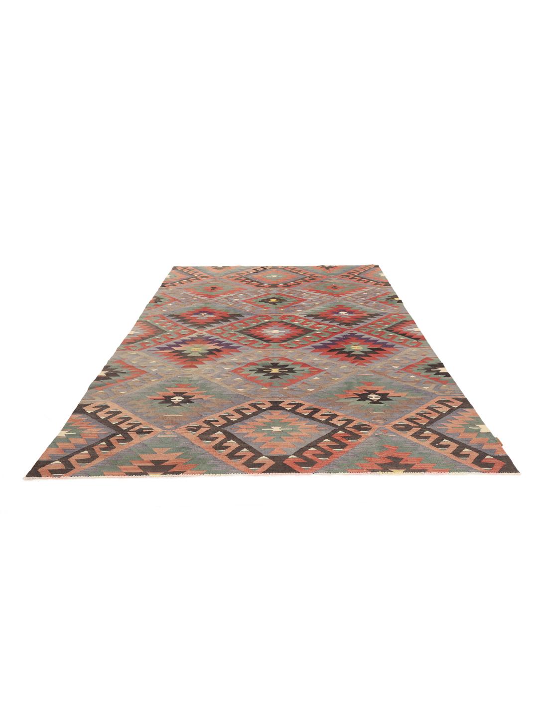 Vintage Turks Kilim-tapijt met geometrische ruitpatronen in veelkleurige tinten