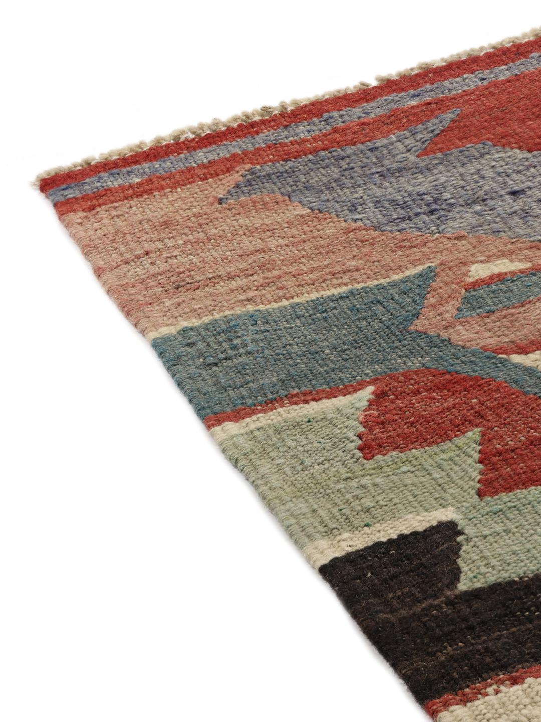 Vintage Turks kelim-tapijt met geometrische patronen in veelkleurige wol