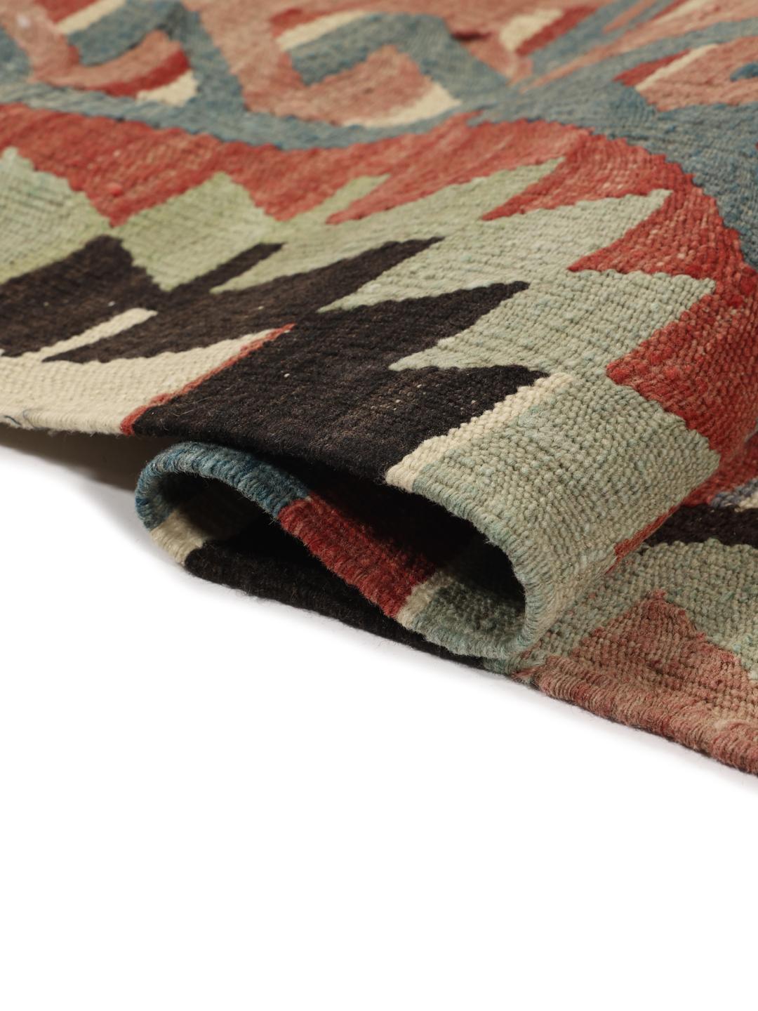 Vintage Turks kelim-tapijt met geometrische patronen in veelkleurige wol