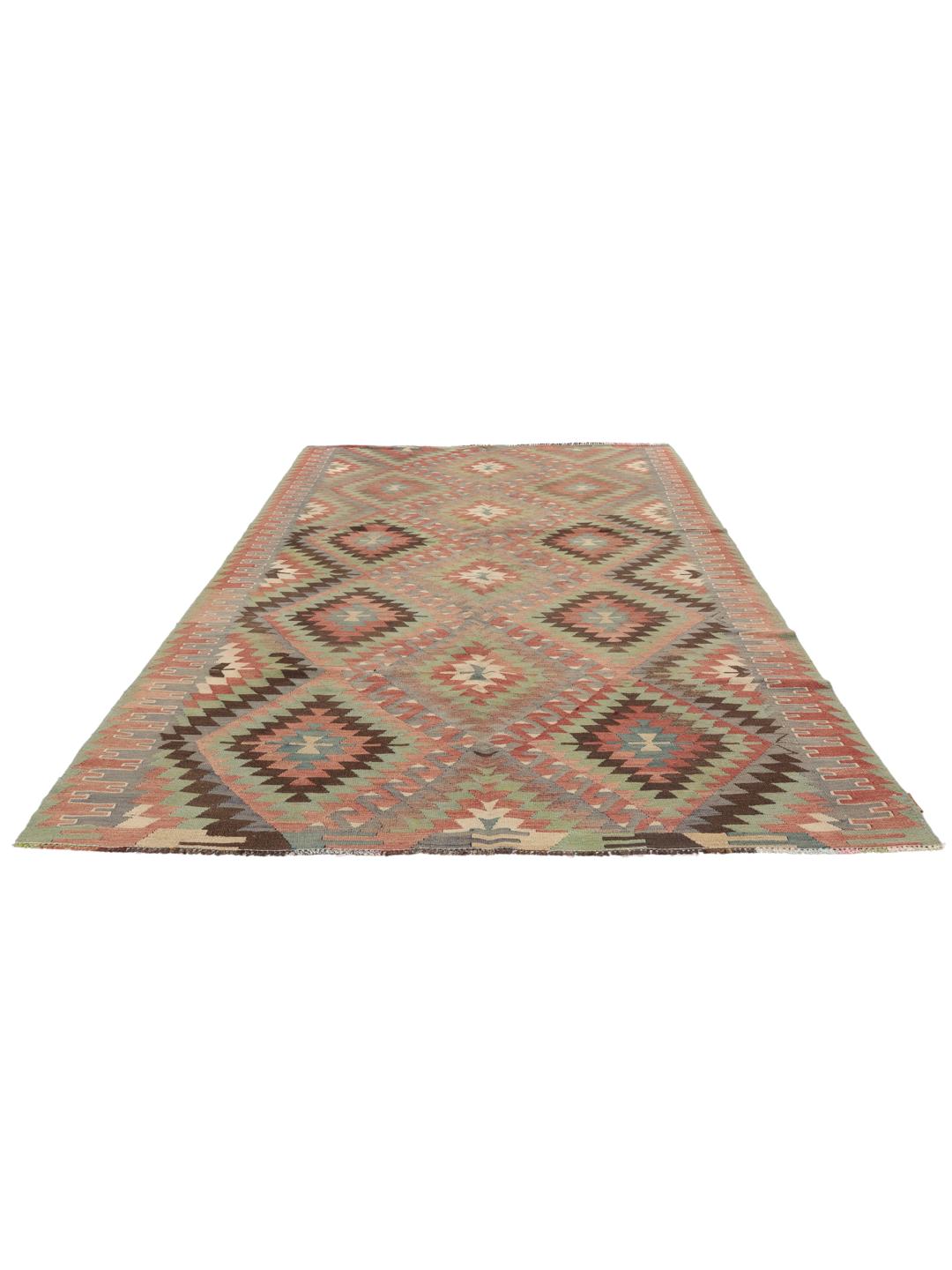 Tapis Kilim turc tissé à la main avec motif géométrique multicolore