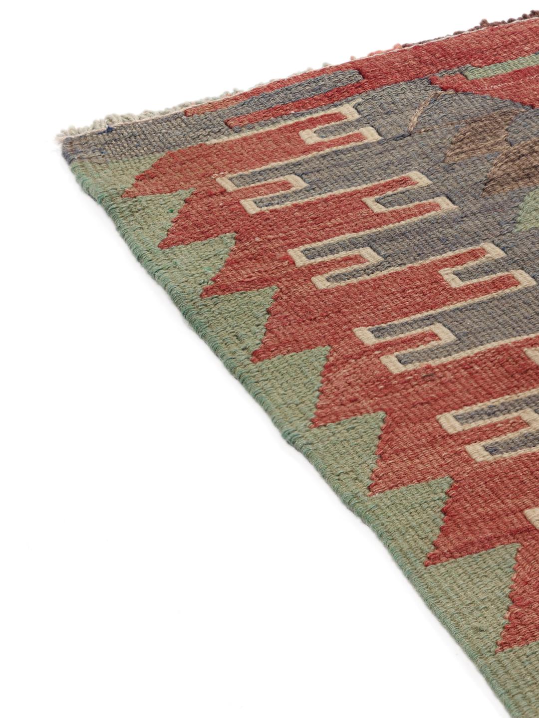 Tapis Kilim turc tissé à la main avec motif géométrique multicolore
